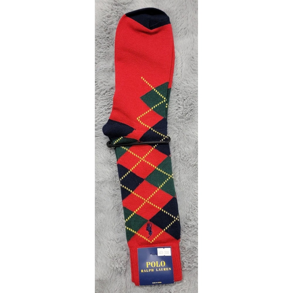 Polo Ralph Lauren Socks Mens 10-13 Red Argyle Pony Dress Mid Calf Cotton